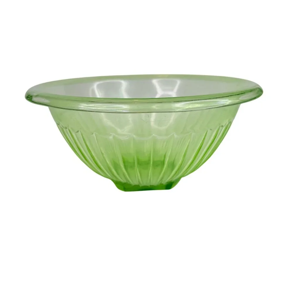 VTG Hazel Atlas Green Uranium Glass Mixing Serving Bowl 10” Square Pedestal Base